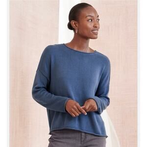 NWT EILEEN FISHER Organic Cotton Sweater Womens Xs Blue Oversized Boxy MSRP $178